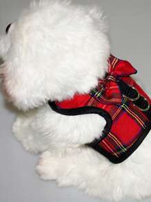 1 pieza Arnés para mascotas con patrón de cuadros con diseño de lazo de mascota dulce suave para perro para exterior - Multicolor - Ver 1