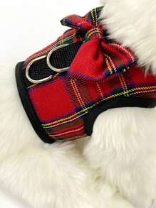 1 pieza Arnés para mascotas con patrón de cuadros con diseño de lazo de mascota dulce suave para perro para exterior - Multicolor - Ver 3
