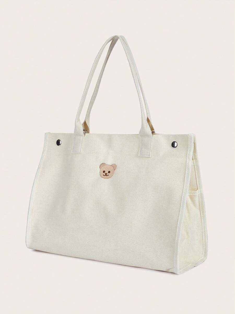 1pc Baby Cartoon Bear Head Pattern High-capacity Shoulder Tote Bag - Beige - View 1