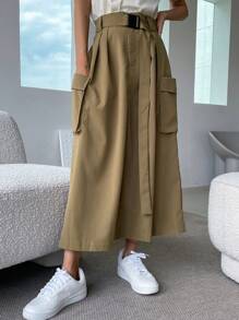 DAZY Chân váy cargo có túi nắp bên hông và thắt lưng. - màu nâu - Xem 5