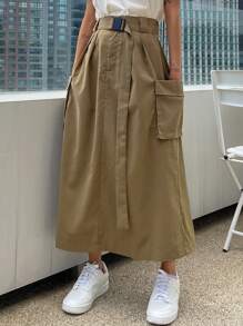 DAZY Chân váy cargo có túi nắp bên hông và thắt lưng. - màu nâu - Xem 9