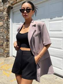 DAZY 西裝領翻蓋細節雙排釦西裝外套 - 淺灰紫 - 查看 3