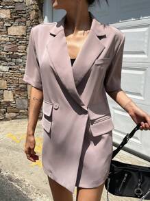 DAZY 西裝領翻蓋細節雙排釦西裝外套 - 淺灰紫 - 查看 7