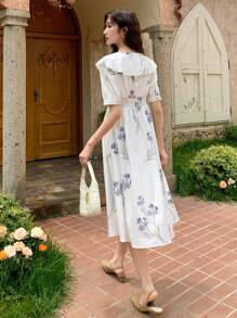 DAZY Vestido con estampado floral de manga farol - Blanco - Ver 12