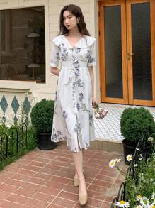 DAZY Vestido con estampado floral de manga farol - Blanco - Ver 13