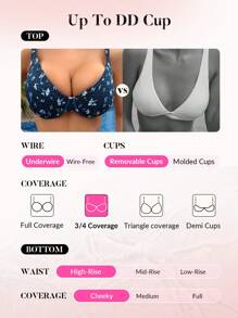 Swim DD+ Bộ Bikini Nữ Buộc lại Hoa Tất cả trên in - Màu xanh hải quân - Xem 4