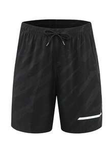 SHEIN Daily&Casual Men Drawstring Waist Zipper Pocket Sports Shorts - Black - View 3