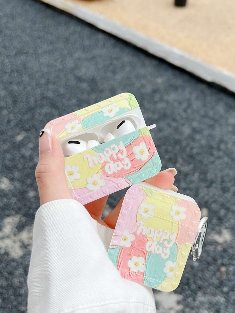 Funda compatible con Airpods con patrón floral - Blanco - Ver 1