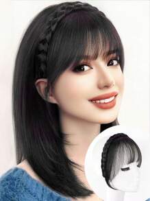 Synthetic Hair Bangs With Braided Headband - Black - View 1