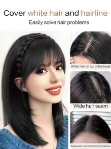 Synthetic Hair Bangs With Braided Headband - Black - View 4