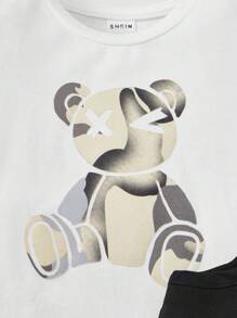 SHEIN Đứa bé trai In Gấu Áo thun & Camo In Quần short & Áo khoác vest - Nhiều màu - Xem 3