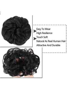 Messy Synthetic Hair Bun - Black - View 5