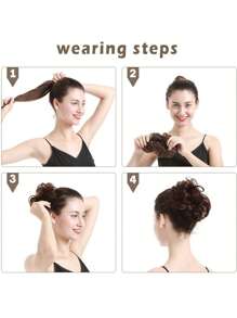 Messy Synthetic Hair Bun - Black - View 6