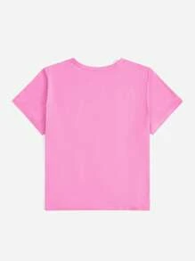 SHEIN EZwear 大碼標語圖案T恤 - 玫紅色 - 查看 2