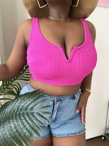 SHEIN Swim Curve Plus V Wired Bikini Top, For Summer Beach Vacation - Hot Pink - View 3