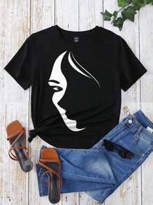 SHEIN Essnce Áo thun nữ Con số Giải trí - màu đen - Xem 5