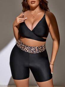 SHEIN Swim Curve Plus Size Leopard Print Wrap Bikini Set Summer Beach