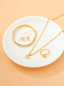 1 Nữ Vàng Dây Đeo Hợp Kim Kẽm Quyến Rũ Đính Đá Cubic Zirconia Trang Trí Mặt Tròn Đồng Hồ Thạch Anh & 5 Bộ Trang Sức, cho Cuộc Sống Hàng Ngày - Vàng - Xem 4