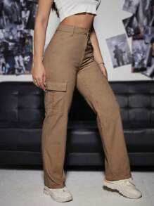 Flap Pocket Cargo Jeans - Brown - View 3