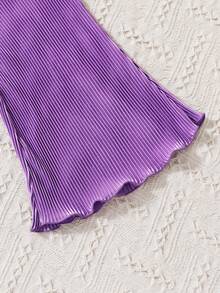 SHEIN Chicas Set Top de tirantes ribete con fruncido & Pantalones acampanados - Morado - Ver 6