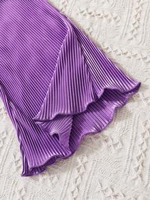 SHEIN Chicas Set Top de tirantes ribete con fruncido & Pantalones acampanados - Morado - Ver 7