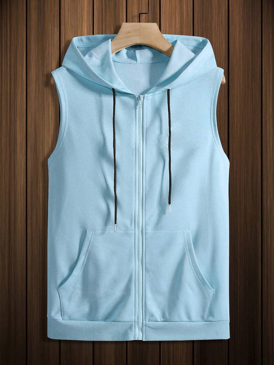 Manfinity Homme Men Zip Up Drawstring Hooded Vest Sweatshirt - Baby Blue - View 1