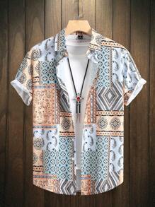 Manfinity Homme Men Patchwork Print Shirt Without Tee - Multicolor - View 1