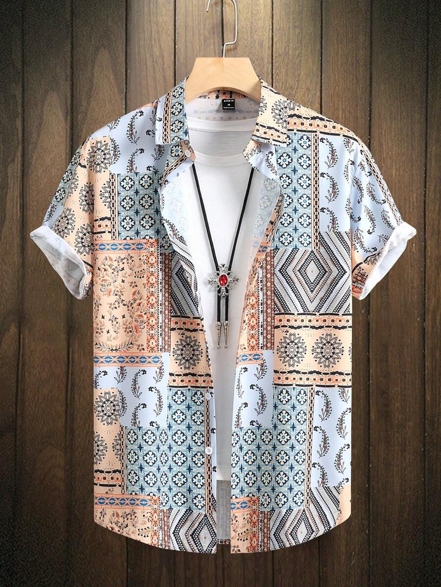 Manfinity Homme Men Patchwork Print Shirt Without Tee - Multicolor - View 1