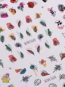 1片葉子圖案指甲藝術水貼，夏季指甲藝術綠葉水轉印指甲藝術用品指甲貼DIY