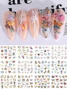蝴蝶樣式指甲貼,1張美甲水轉移貼花美甲箔適用於指甲片設計美甲尖端裝飾 - 彩色 - 查看 2