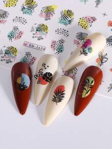 1片葉子圖案指甲藝術水貼，夏季指甲藝術綠葉水轉印指甲藝術用品指甲貼DIY