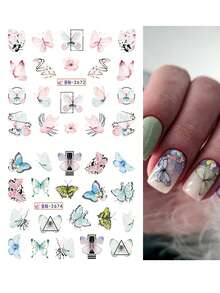 蝴蝶樣式指甲貼,1張美甲水轉移貼花美甲箔適用於指甲片設計美甲尖端裝飾 - 彩色 - 查看 4