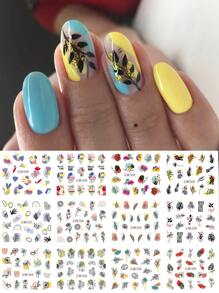 1片葉子圖案指甲藝術水貼，夏季指甲藝術綠葉水轉印指甲藝術用品指甲貼DIY