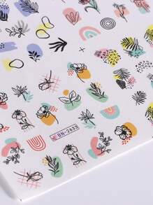 1片葉子圖案指甲藝術水貼，夏季指甲藝術綠葉水轉印指甲藝術用品指甲貼DIY