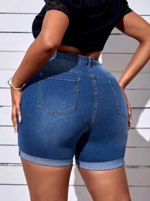 SHEIN SXY Plus Roll Up Hem Denim Shorts