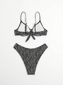 Ditsy Floral Print Bikini Set For Summer Beach - Black and White - View 5