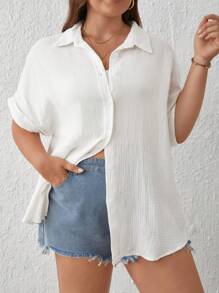 SHEIN Frenchy 大碼素色蝙蝠袖襯衫