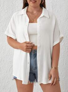 SHEIN Frenchy 大碼素色蝙蝠袖襯衫