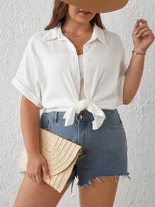 SHEIN Frenchy 大碼素色蝙蝠袖襯衫