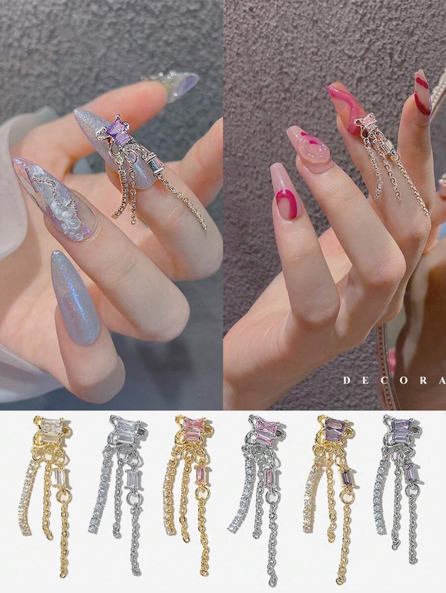2 piezas Decoración de uñas con diamante de imitación - Dorado - Ver 1