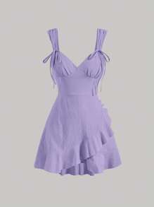 SHEIN MOD 素色荷葉邊吊帶連衣裙 - 紫丁香色 - 查看 4