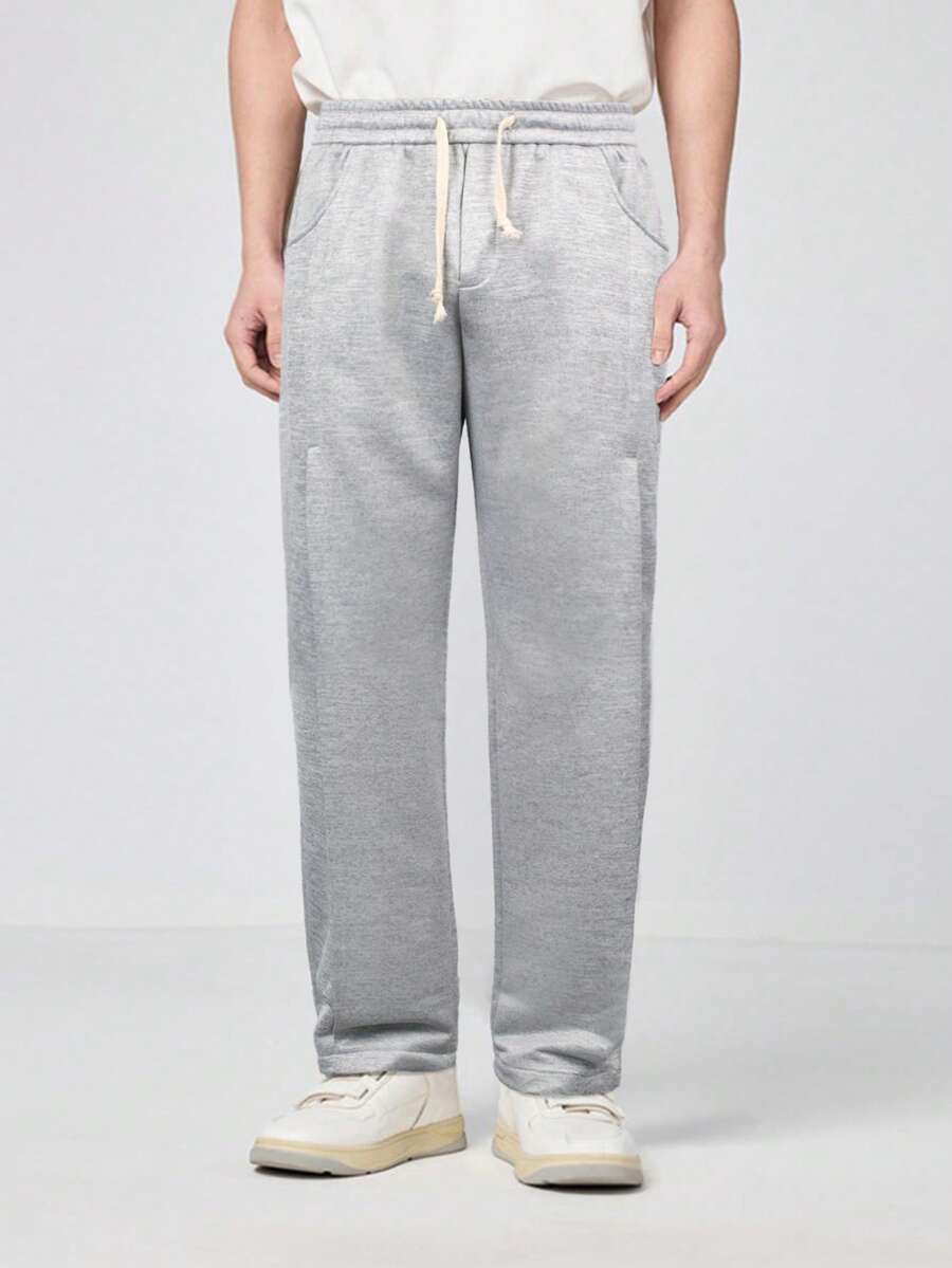 Manfinity Hypemode 男士腰部抽繩斜口袋衛褲 - 淺灰色 - 查看 1