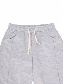 Manfinity Hypemode 男士腰部抽繩斜口袋衛褲 - 淺灰色 - 查看 4