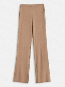 SHEIN BASICS Solid Flare Leg Trousers - Khaki - View 1