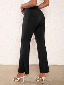 SHEIN BASICS Solid Flare Leg Trousers - Black - View 2