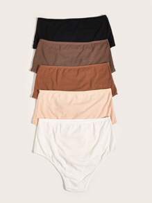 Women's Plus Size High Waisted Plain Casual Panties With Slight Stretch Fabric Multicolor 5-Pack - Multicolor - View 2