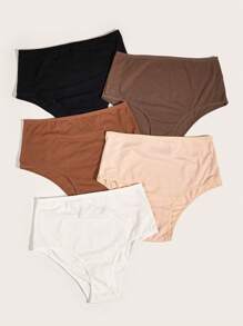 Women's Plus Size High Waisted Plain Casual Panties With Slight Stretch Fabric Multicolor 5-Pack - Multicolor - View 3