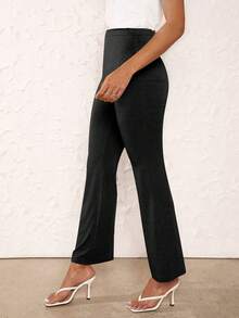 SHEIN BASICS Solid Flare Leg Trousers - Black - View 4