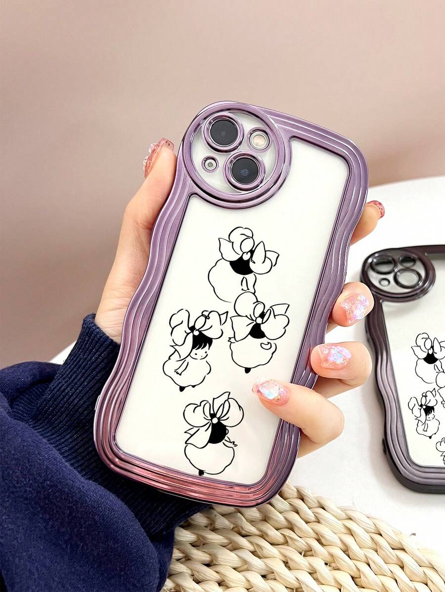 蝴蝶結女孩圖案透明手機殼 - 紫色 - 查看 1