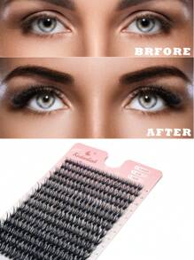 Cụm lông mi Tự làm lông mi Cụm 12-16mm Lông mi Wispy D Curl Lông mi riêng lẻ - Màu Khaki - Xem 3